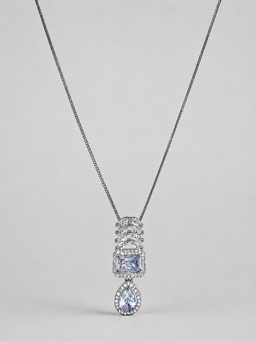 SEELE elegant crystal cascade pendant necklace with rectangular center and pear-shaped drop