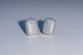 Silver rectangular crystal-studed earrings with sparkling rhinestone finish.  