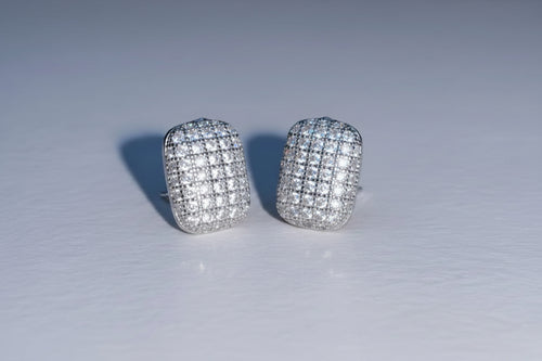 Silver rectangular crystal-studed earrings with sparkling rhinestone finish.  