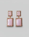 SEELE Rose Quartz Drop Earrings — frosted pink emerald-cut stones with pavé edging on rose gold base