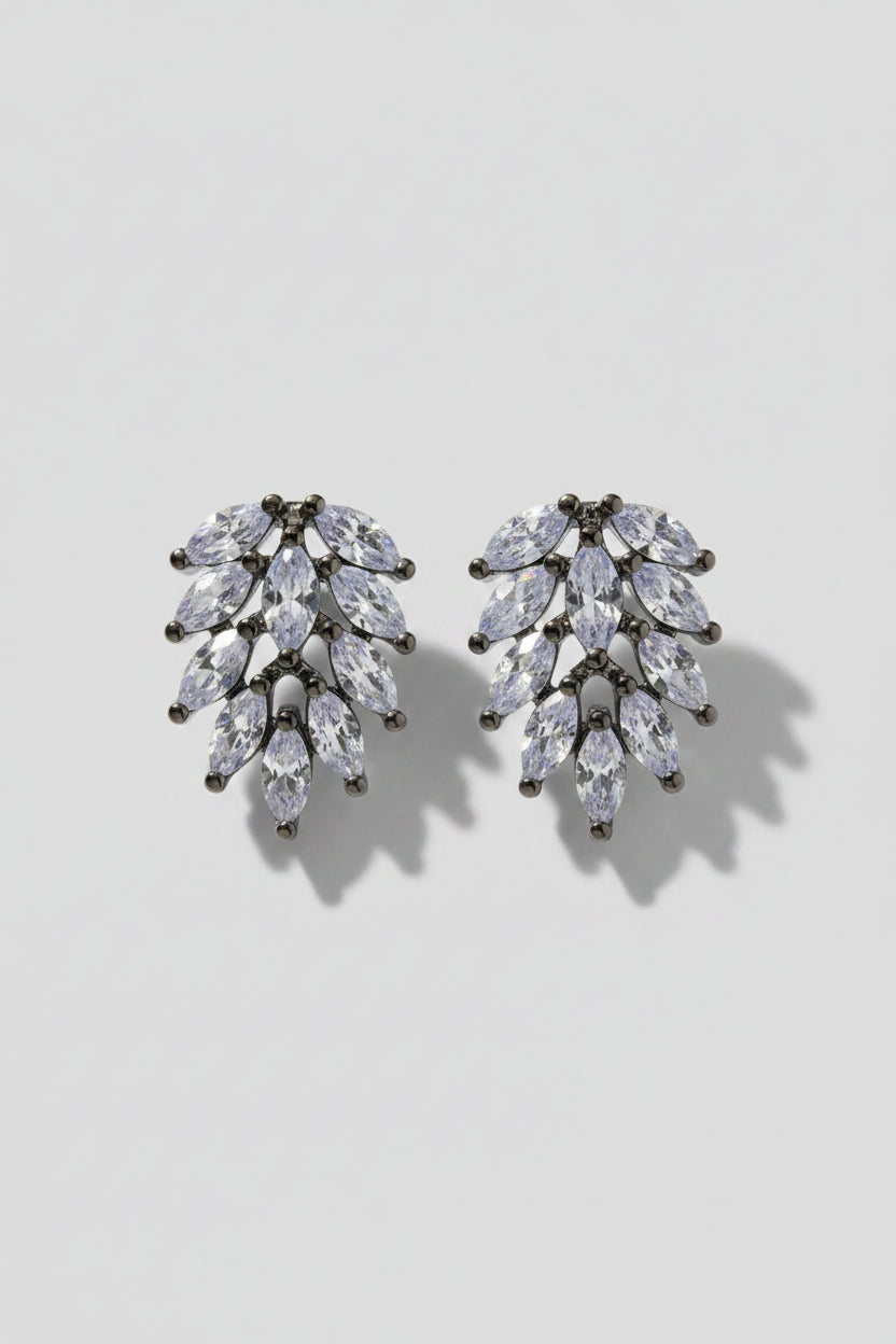 SEELE Marquise Leaf Stud Earrings, clear marquise-cut zircon leaf cluster on silver base
